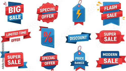Sale Promotion Badges and Discount Labels Collection Vector Illustration Set