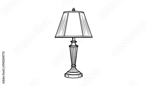 Black and white table lamp vector line art illustration classic home lighting design