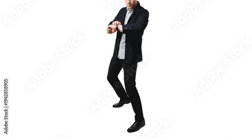 Stylish businessman checking smartwatch in modern outfit