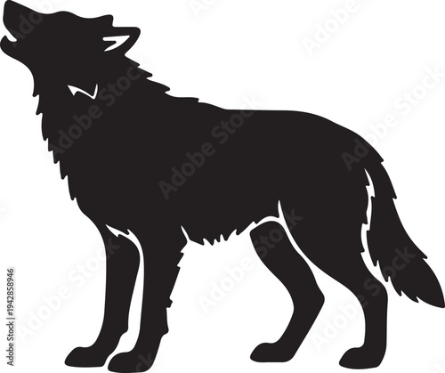 Wolf in silhouette on white background.