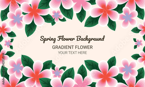 Gradient banner with multicolored flowers. Illustration isolated on a white background. Design for printing cards, invitations for weddings, birthdays, and spring and summer holidays.