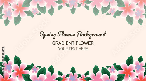 Gradient banner with multicolored flowers. Illustration isolated on a white background. Design for printing cards, invitations for weddings, birthdays, and spring and summer holidays.