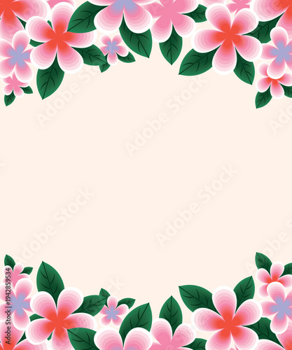 Gradient banner with multicolored flowers. Illustration isolated on a white background. Design for printing cards, invitations for weddings, birthdays, and spring and summer holidays.