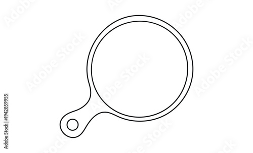 A simple black and white line art illustration depicting a classic handheld mirror, ideal for beauty elegance and personal care themes