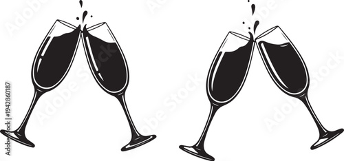 Two glasses of wine clinking together in celebration toast