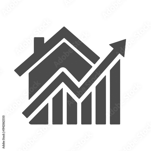 Real estate house market growth chart icon on transparent png background