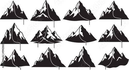 Collection of black and white mountain range illustrations