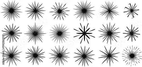 Collection of black and white radial line art designs