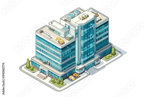 clinic building isometric isolated