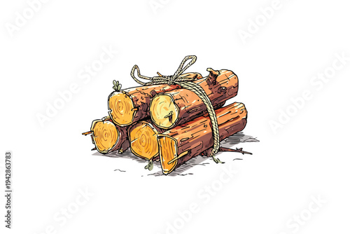 Firewood Logs Tied with Rope isolated