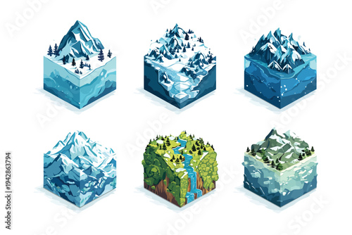 Mountains tiles collection isometric isolated