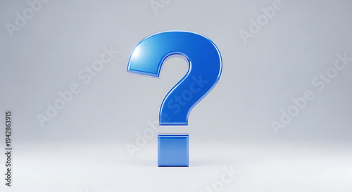 A large blue question mark on a gray background