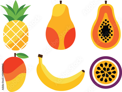 Set of 6 colorful fruit icons vector