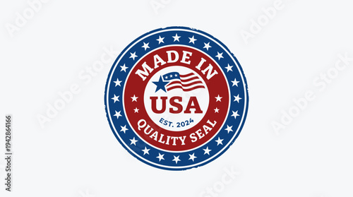 American eagle graphic dominates a round manufacturing compliance stamp asserting superior product sourcing from the United States.