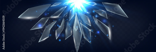 Abstract Blue Glass Fragments with Light Beam Effect