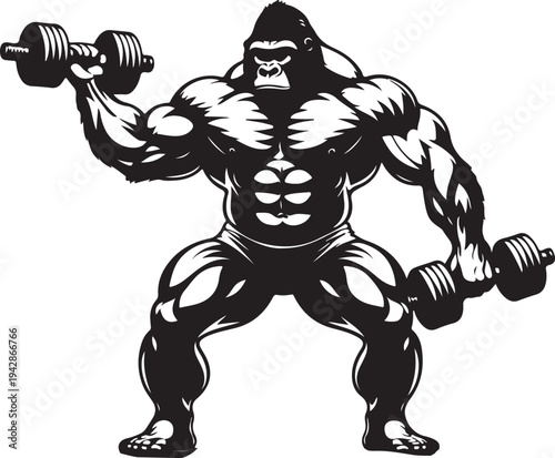Gorilla Work Out Barbell Lifting Silhouette