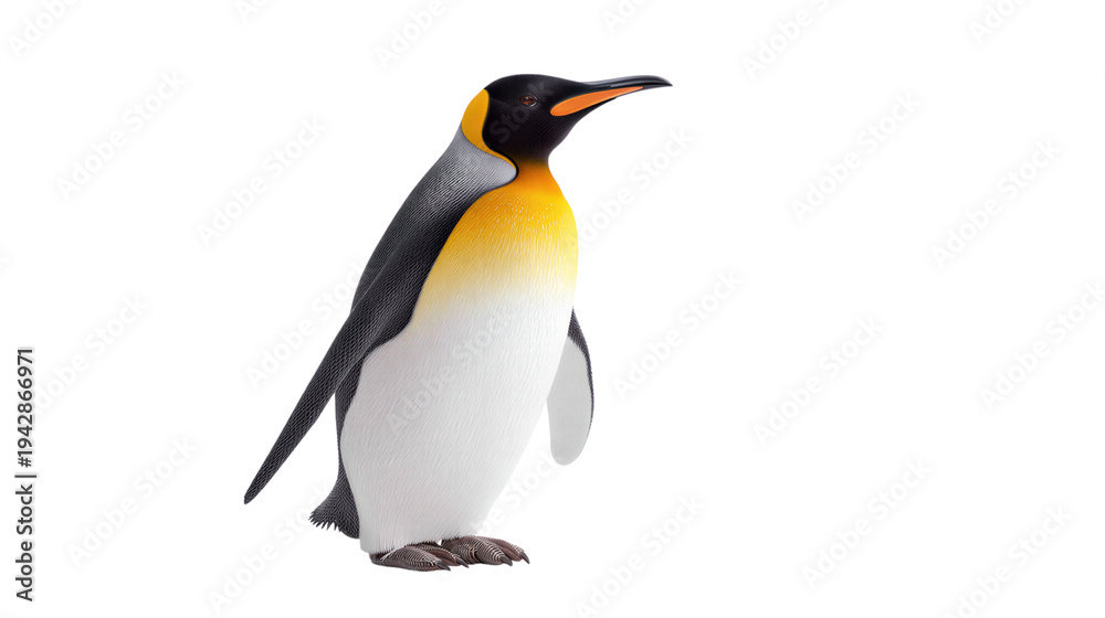 Fototapeta premium Curious Emperor Penguin on White Background Clipart PNG Element