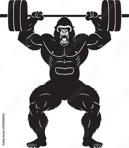 Gorilla Work Out Barbell Lifting Silhouette