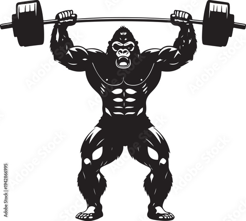 Gorilla Work Out Barbell Lifting Silhouette