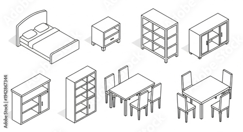 Isometric furniture set for interior design.
