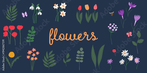 Set of vector colourful flowers. Floral bouquet. Good for posters, advertisement, postcards and romantic products.