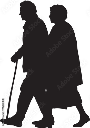Elderly couple walking silhouette