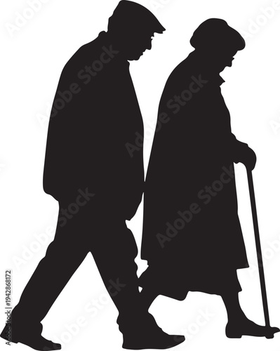 Elderly couple walking silhouette