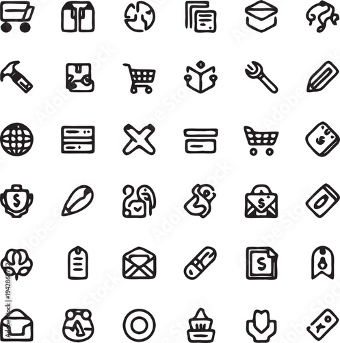 Hand Drawn E-commerce Icons Set – Shopping Cart Payment Store Business Doodle Icons.