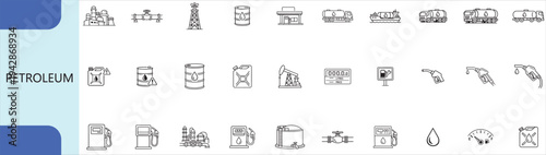 petroleum industry icon set, minimal outline oil and gas symbols