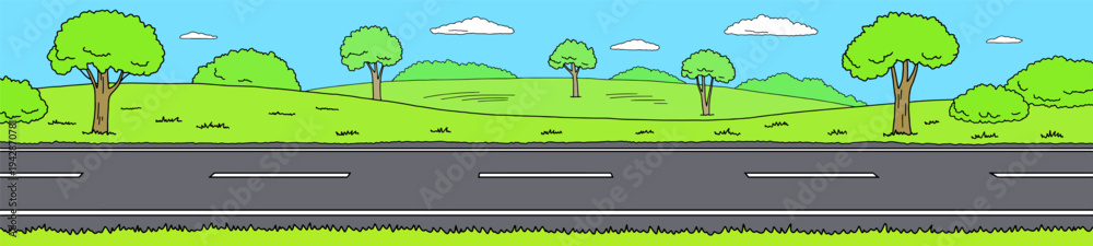 Fototapeta premium Road hill graphic color landscape sketch long illustration vector 