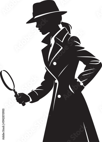 Detective Girl with Magnifying Glass Silhouette