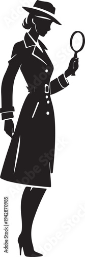 Detective Girl with Magnifying Glass Silhouette