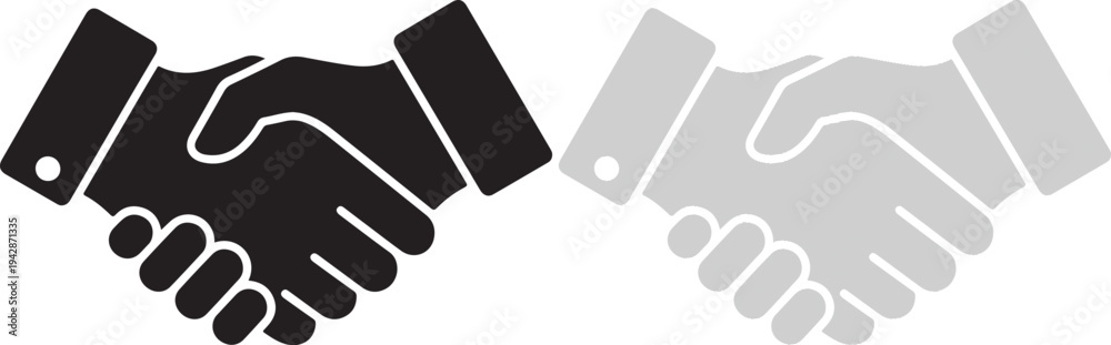 Fototapeta premium Two stylized handshakes in contrasting black and gray colors symbolizing agreement and partnership isolated on transparent background