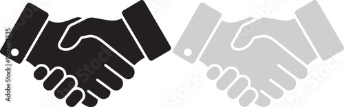 Two stylized handshakes in contrasting black and gray colors symbolizing agreement and partnership isolated on transparent background