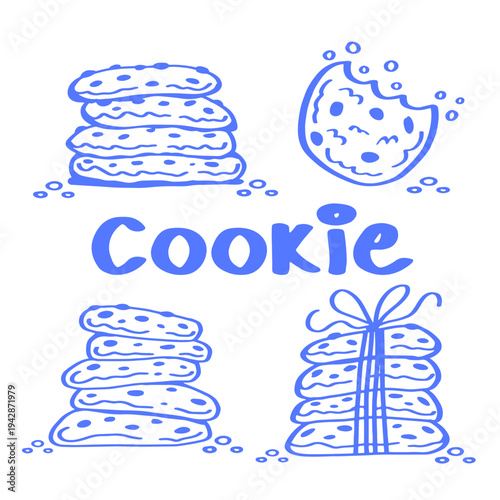 Set of hand drawn cookie and cookies. Vector doodle illustration isolated on white background.