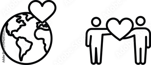 Charity donation and global love vector icon set for nonprofit organization, volunteering, and humanitarian aid