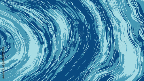 Blue water ripples create an abstract liquid texture with clean concentric waves and a macro splash from a clear rain droplet