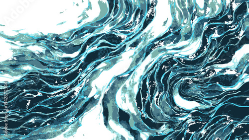 Vector Vibrant swirls of aquatic motion and raw energy, portraying the untamed essence of the marine depths and its dynamic currents.