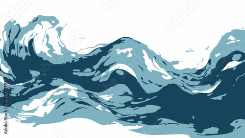Vector An abstract digital rendering of ocean waves, capturing their power and beauty with sweeping strokes of blue hues. 