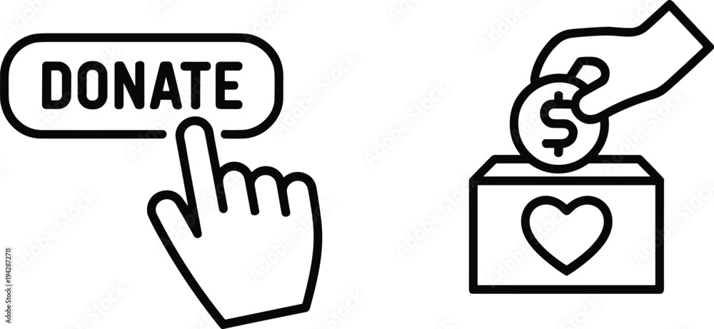 Obraz premium Online donation and charity money box vector icon set for nonprofit funding, volunteering, and philanthropy