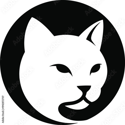 Minimal cat head logo in circular shape elegant feline silhouette icon for pet shop branding, veterinary clinic emblem and modern animal mascot design