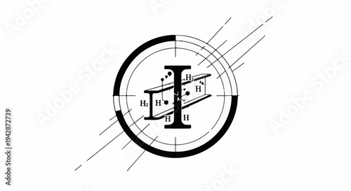 Architectural blueprint of a steel beam within a circular target