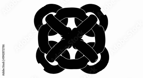 Intricate geometric knot pattern in bold black and white graphic design