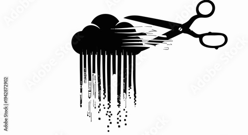 Scissors cutting a dark cloud, symbolizing the end of a storm or bad weather.