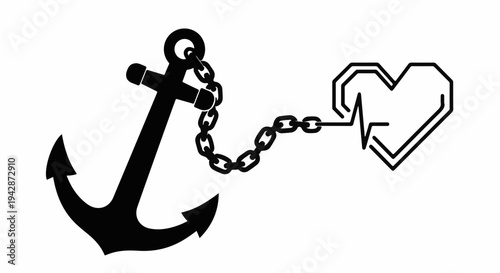 Anchor and heartbeat graphic symbolizing stability and life.