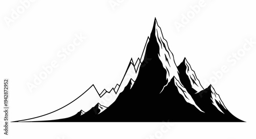 Majestic mountain range with sharp peaks reaching towards the sky, symbolizing adventure and nature's grandeur.