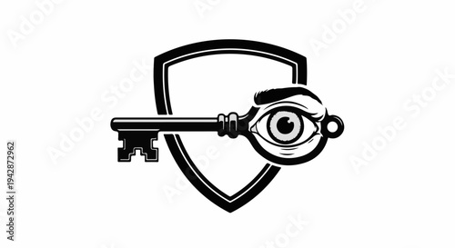 Security key with an eye symbol unlocking a shield representing data protection and privacy
