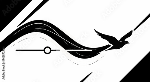 Graceful bird silhouette soars through abstract flowing lines and shapes, symbolizing freedom and movement.