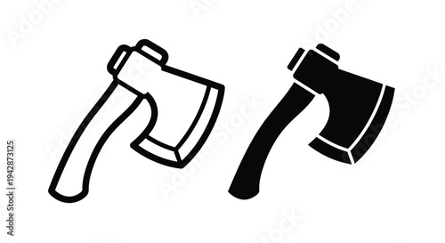 Two black and white line art illustrations of axes with handles on a clean white background.