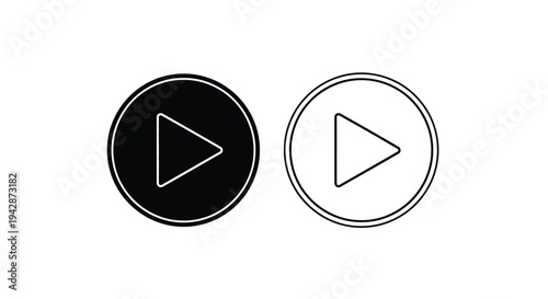 Black and white play buttons on a plain background, with one filled and one outlined in a simple graphic design.